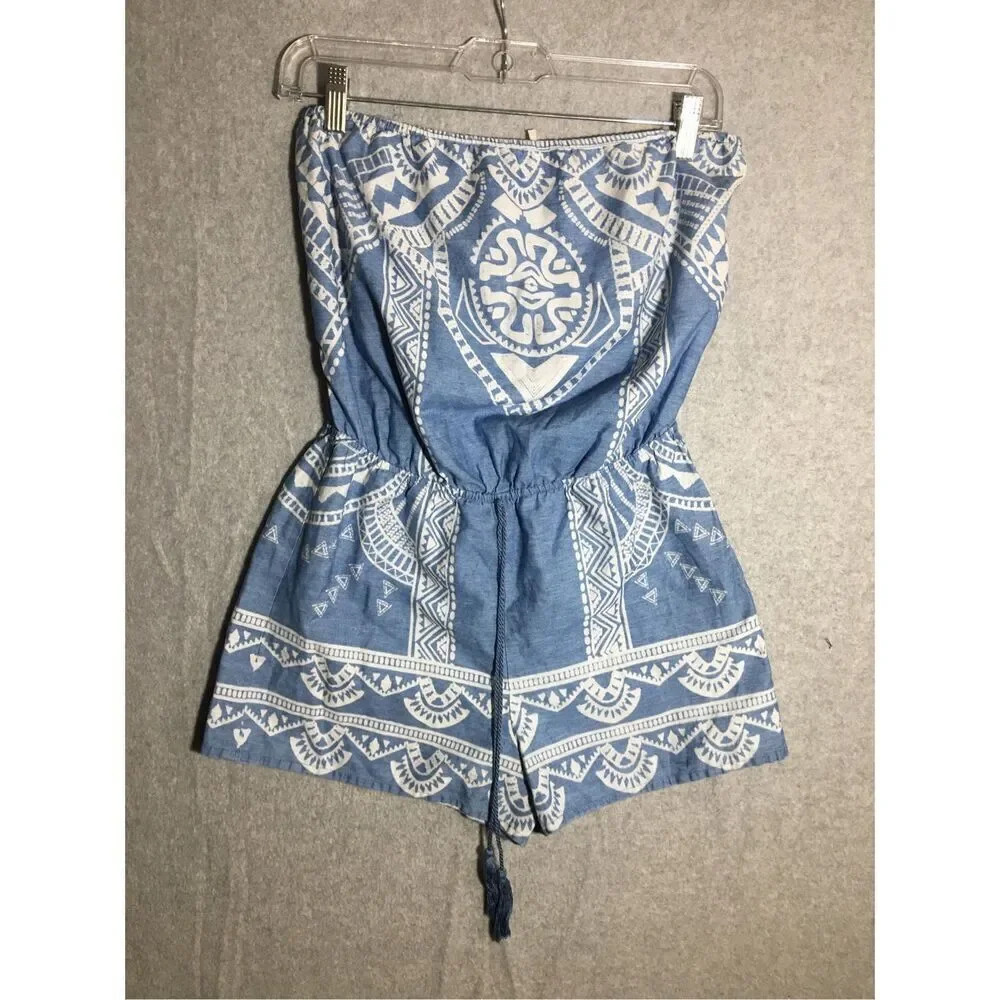 Womens Blu Pepper Romper Aztec Print Cotton Strapless Beachy Boho Coverup